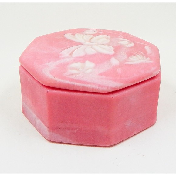 Incolay Pink Stone Butterfly Octagonal Trinket Vanity Dresser Box Signed Nemeth - Picture 8 of 12